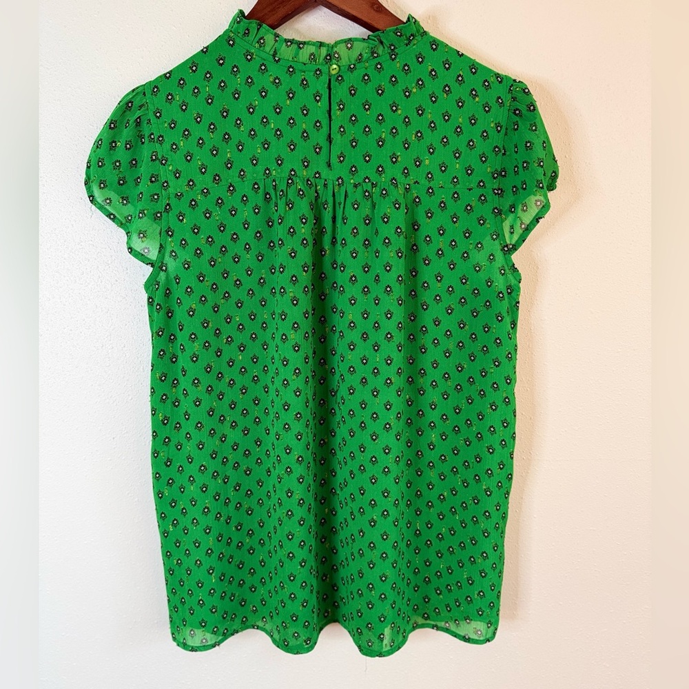 Carolina Belle Green Ruffle Neck Floral Blouse Top Size M - Picture 5 of 10